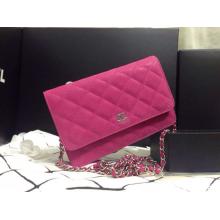 1:1 Chanel Classic WOC Grained Leather Wallet On Chain Bag Fushia