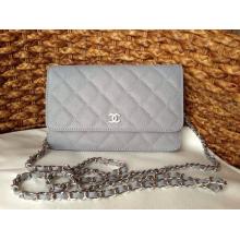 1:1 Chanel Classic WOC Grained Leather Wallet On Chain Bag Gray