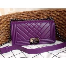 1:1 Designer Chanel Quilted Chevron Le Boy Leather Flap Shoulder Bag Purple