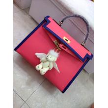 1:1 Hermes Kelly 32cm Togo Leather Bag Fushia/Blue