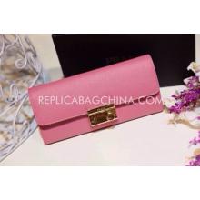 1:1 Prada Wallet Wallet Pink Calfskin