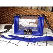 2016 Chanel Le Boy Clear PVC Flap Shoulder Bag Blue