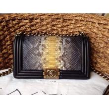 2016 Chanel Le Boy Flap Shoulder Medium Bag In Original Python Leather