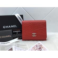 AAA Chanel Tri Folded Wallet in Shrink Leather Red