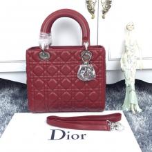 AAA Lady Dior Medium Bag in Lambskin Leather Burgundy Silver Hardware