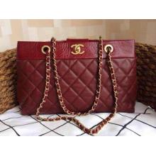 AAAAA Knockoff Chanel Quilted Leather Shoulder Tote Bag Date Red