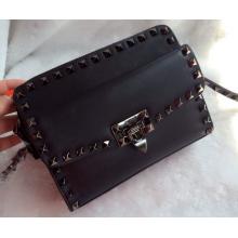 AAAAA Valentino Rockstud Flap Shoulder Bag with Removable Clutch 2015 Black