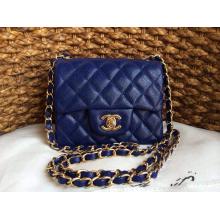 Best Chanel Clemence Leather Classic Double Flap Shoulder Bag Blue