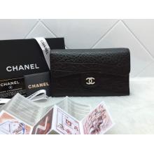 Best Chanel Tri Folded Flap Wallet in Shrink Leather Black USA