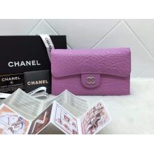 Best Chanel Tri Folded Flap Wallet in Shrink Leather Lilas