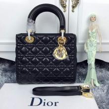 Best Fake Lady Dior Medium Bag in Lambskin Leather Black With Gold Hardware