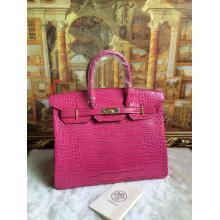 Cheap Best Hermes Birkin 30/35 Crocodile Pattern Leather Bag Fushia For Sale