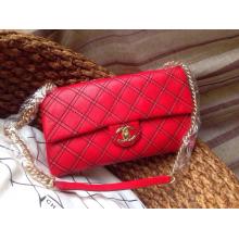 Cheap Chanel Calfskin Leather Stitch Classic Flap Shoulder Bag Red