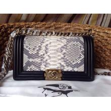 Cheap Chanel Le Boy Flap Shoulder Medium Bag Gold In Original Python Leather White&Black