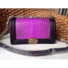 Cheap Chanel Le Boy Flap Shoulder Medium Bag In Original Python Leather Purple&Black