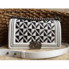 Cheap Designer Chanel Braided Lambskin Boy Flap Bag A90626 White Runway 2015