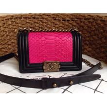 Cheap Designer Chanel Le Boy Flap Shoulder Small Bag In Original Python Leather Pink