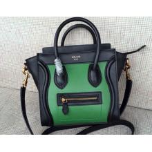 Copy Celine Luggage Nano Bag in Original Leather Green&Black