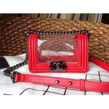 Copy Chanel Le Boy Clear PVC Flap Shoulder Bag Red at AU