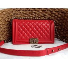 Copy Chanel Le Boy Clemence Leather Flap Shoulder Bag Red With Gold Hardware