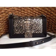 Copy Chanel Le Boy Flap Shoulder Medium Bag In Original Python Leather Sllver