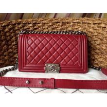 Copy Chanel Le Boy Lambskin Leather Flap Shoulder Bag Red Sale