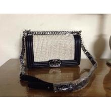 Copy Chanel Pearl Embossed Le Boy Flap Shoulder Bag White