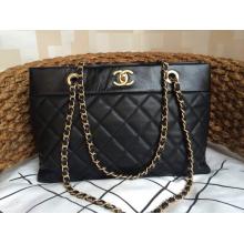 Copy Chanel Quilted Leather Shoulder Tote Bag Black