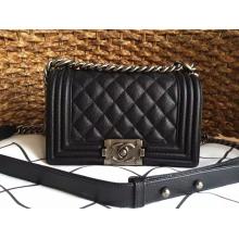 Copy Chanel Small Boy Flap Shoulder Bag Black in Caviar Leather with Hardware