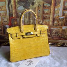 Copy Hermes Birkin 30/35 Crocodile Pattern Leather Bag Yellow UK