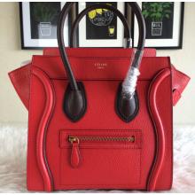 Copy High Quality Celine Luggage Micro Bag in Original Grained Leather Red&Coffee