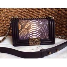 Copy Top Chanel Le Boy Flap Shoulder Small Bag In Original Python Leather Purple