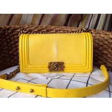 Designer Best Chanel Boy Flap Shoulder Medium Bag In Original Pearl Leather Lemon