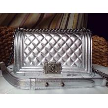 Designer Chanel All Over Silver Le Boy Flap Shoulder Bag