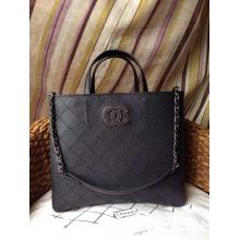 Designer Chanel Hampton Leather Shoulder Tote Bag Black