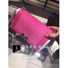 Designer Replica Chanel Le Boy Flap Shoulder Medium Bag Fushia In Original Python Leather