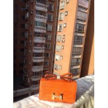 Fake Best Hermes Constance 28cm Elan Epsom Crocodile Pattern Bag Orange Togo Leather