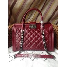 Fake Chanel Boy Quilted Leather Large Shopping Tote Bag Date Red