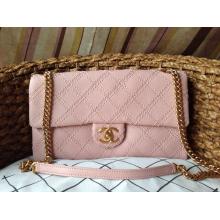 Fake Chanel Calfskin Leather Stitch Classic Flap Shoulder Bag Pink