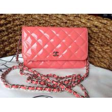 Fake Chanel Classic WOC Patent Leather Wallet On Chain Bag Pink