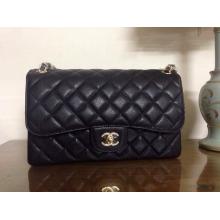 Fake Chanel Clemence Leather Classic Double Flap Shoulder Bag Black