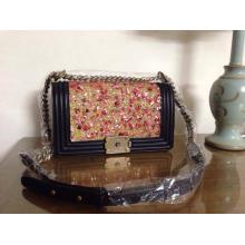 Fake Chanel Crystal Strass Embossed Le Boy Flap Shoulder Bag Red/Yellow