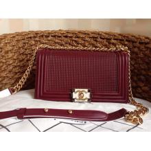 Fake Chanel Cube Embossed Le Boy Flap Shoulder Bag Burgundy at DE