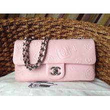 Fake Chanel Iconic Symbols Embossed Classic Flap Shoulder Bag Pink