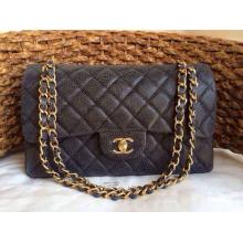 Fake Chanel Pearl Leather Classic Double Flap Shoulder Bag Black