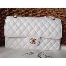 Fake Chanel Quilted Calfskin Leather Classic Double Flap Shoulder Bag White