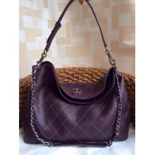 Fake Chanel Quilted Calfskin Leather Shoulder Tote Bag Purple