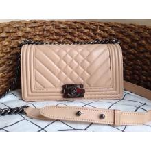 Fake Chanel Quilted Chevron Le Boy Leather Flap Shoulder Bag Beige