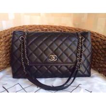 Fake Chanel Quilted Clemence Leather Shoulder Tote Bag Black at CA