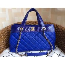 Fake Chanel Quilted Leather Shopping Shoulder Tote Bag Blue